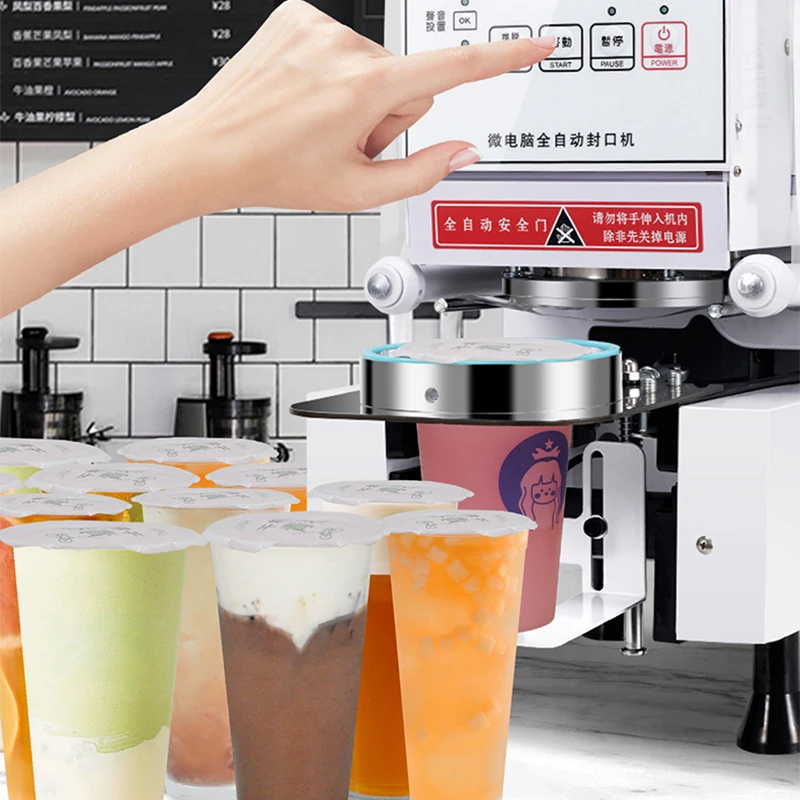 Mesin penyegel otomatis penuh untuk teh susu penggunaan komersial kaliber 88/90/95 kertas plastik minuman panas dan dingin langsung dari pabrik