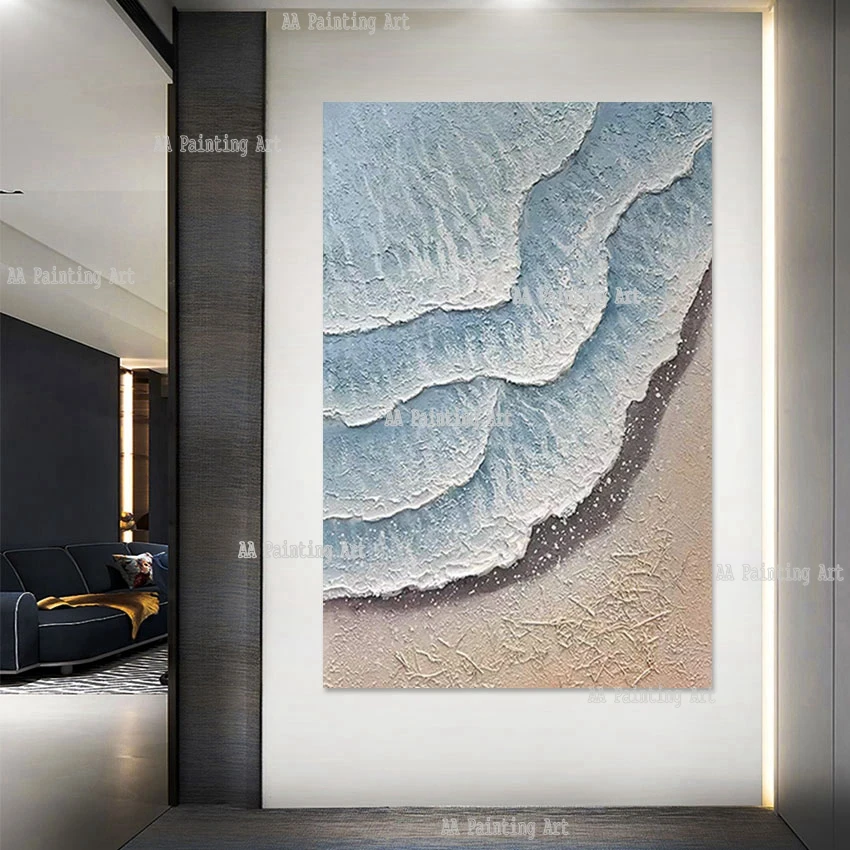 Abstract Thick Canvas Paintings Wall Hangings, Sea Wave Oil Painting, Texture Knife Art, Modern Luxury Murals, Hotel Showpieces