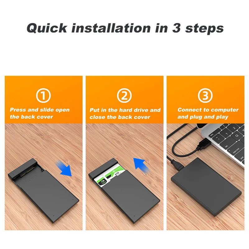 2.5 Inch SATA SSD HDD Enclosure USB3.0 Mobile Hard Drive Cases Portable External Hard Drive Case for