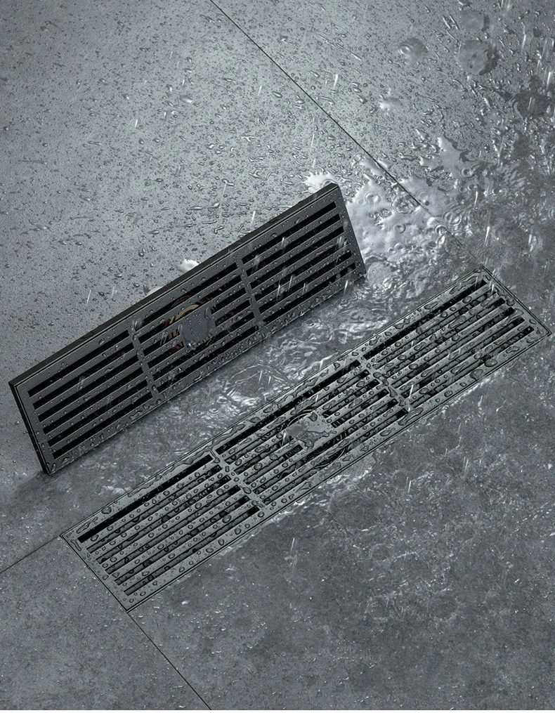 Linear Matte Grey Stainless Steel Long Floor Shower Drain Modern Bathroom Water Grate Anti Odor SUS304 Floor Drain
