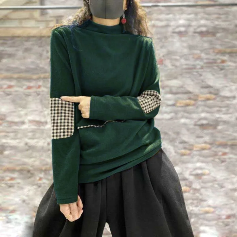 

Fashionable and Versatile Temperament Women's Clothing Autumn and Winter Patchwork High Neck Long Sleeve Solid Color Pullover