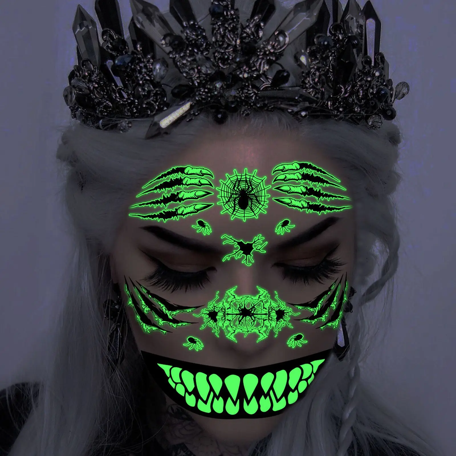 Красота-лица-татуировки-наклейки-светящиеся-в-темноте-женские-сексуальные-временные-татуировки-День-мертвых-череп-Хэллоуин-декор-для-косплея