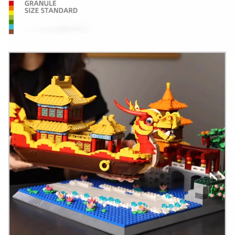 ตัวต่อเรือเซมโบ แม่น้ำชินไห่ ชุดประกอบเรือสำราญ เรือมังกร ของสะสม ของเล่น