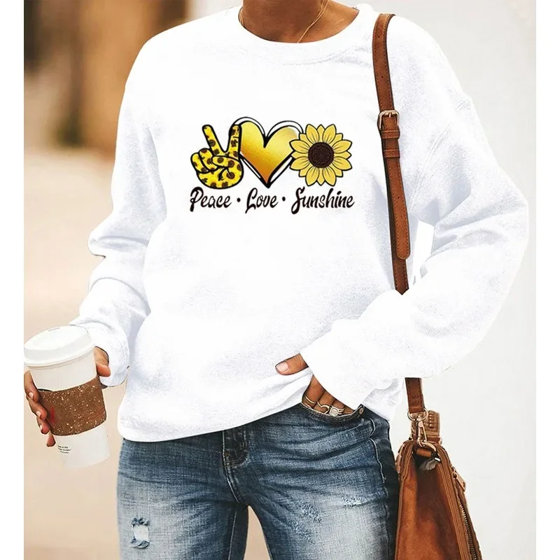 Love Sunflower Print Long Sleeve Crew-neck Hoodie Woman Streetwear Women  Sweatshirt  Clothes  Sweatshirts