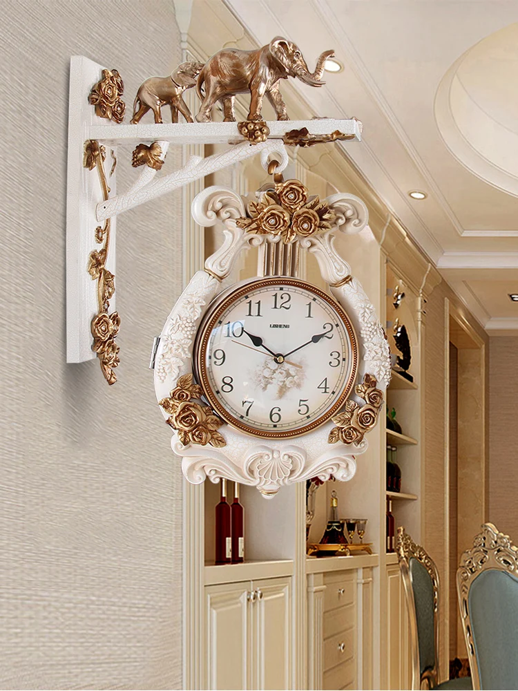 Double-sided wall clock living room silent European clock fashion home light luxury 2024 clock creative modern simple Nordic