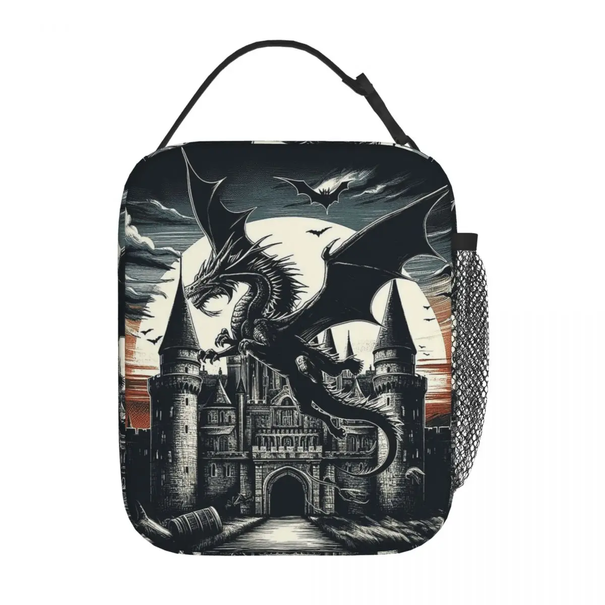 Fantasy Mythical Dragon And Castle Insulated Lunch Bag for Women Children Leakproof Food Boxes Thermal Lunch Box Tote