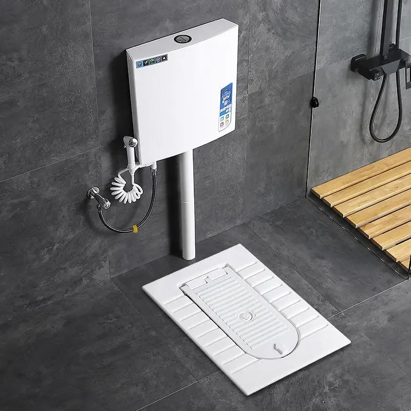Modern Style Integrated Flip Cover Squat Toilet with Large Stool Tray Hidden Squat Pit for Home Bathroom Use