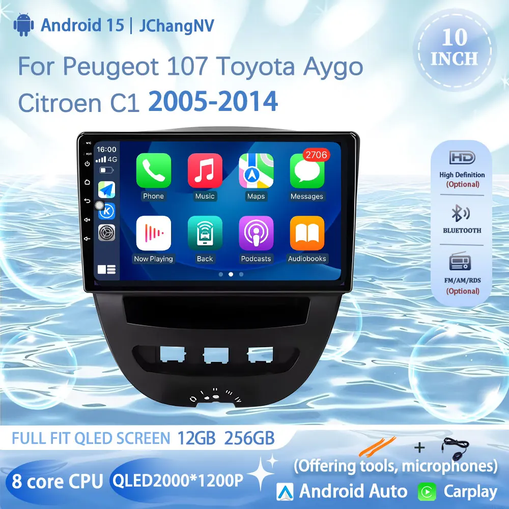 

Android 15 Car Multimedia Player For Peugeot 107 Toyota Aygo Citroen C1 2005-2014 Head Unit Stereo GPS Navigation BT WIFI