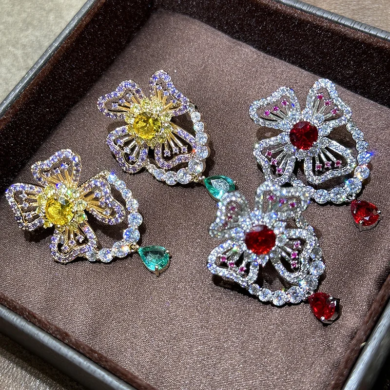 Baroque colorful flowers wearing detachable earrings for women floral Luxury summer banquet dinner jewelry