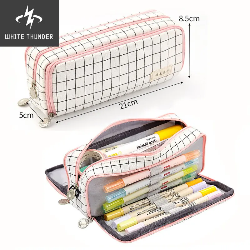 Canvas Large Capacity Pencil Case Office Stationery Multi Layer Pencil Bag Pencil Pouch Stationery Pen Box School Supplies