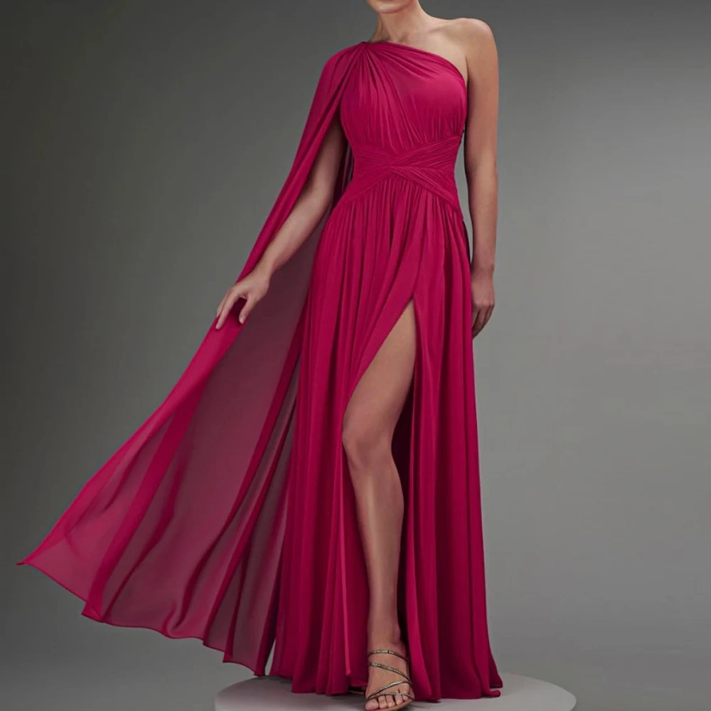 

One shoulder Side Silt Shawl Solid Color Sleeveless Floor Length Ribbons Plus Size Dresses For Occasions Bridesmaid Gowns