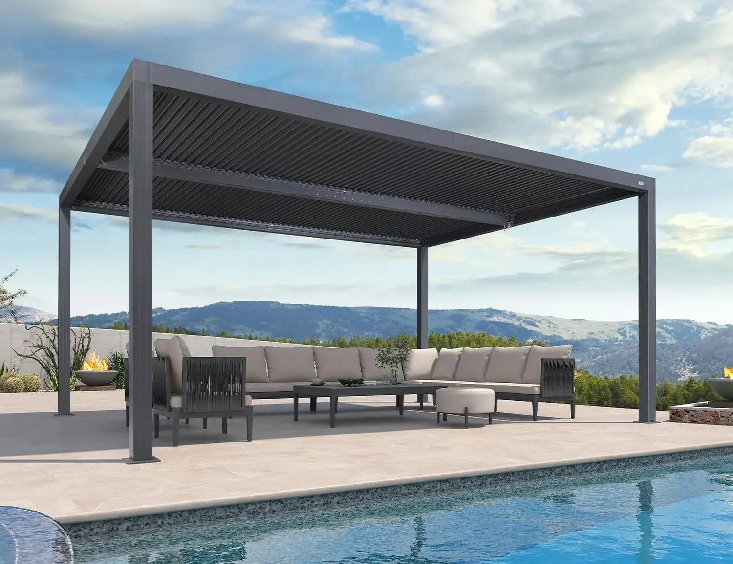 Louvered Pergola 94AS 12' x 16' Outdoor Aluminum Pergola with Adjustable Roof for Deck Backyard Garden Grey Hardtop Gazebo
