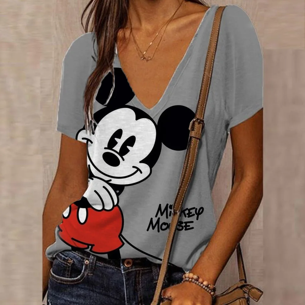 Summer Women's Fashion T-shirt Disney Mickey Mouse Printing Ladies Blouse Female Clothes T Shirt Casual Vintage Large Size Tops