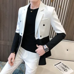 Blazer Hombre Semi-Negro Rojo Blanco Blazer cruzado Masculino Slim Boda Prom Moda Costura Blazer para Hombre Hombre