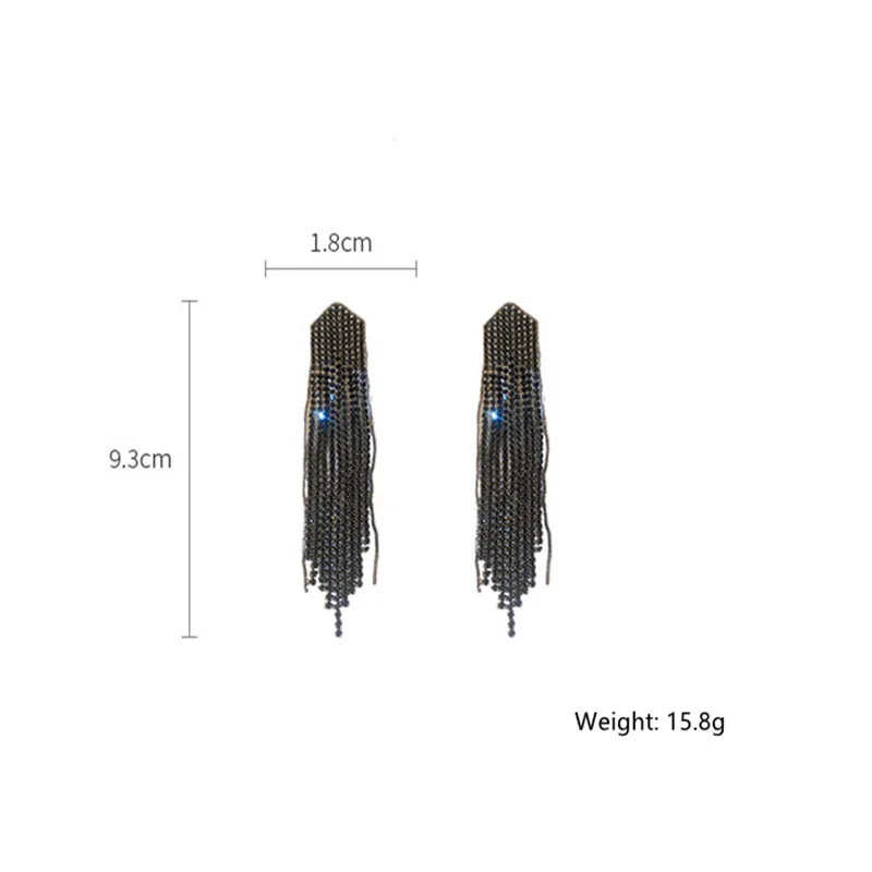 FYUAN Long Tassel Drop Earrings for Women Gold Color Black Rhinestone Dangle Earrings Fashion Jewelry