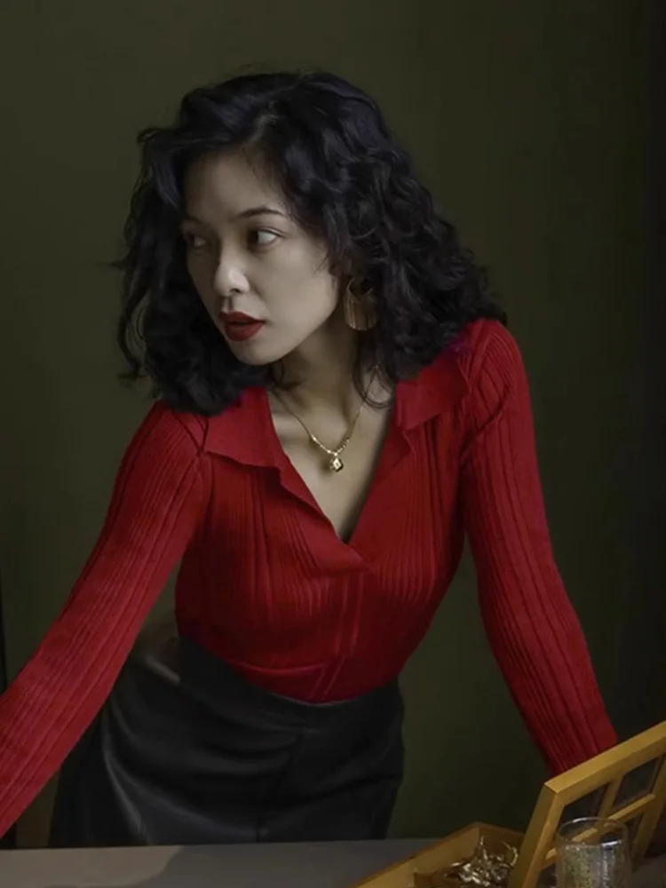 

Модный трикотаж в стиле ретро, утягивающий базовый слой, универсальный простой женский топ с длинным светом, корейский свитер Camere