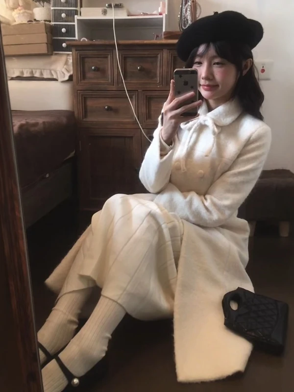 

Элегантное шерстяное пальто средней длины для женщин: модная зимняя верхняя одежда, уникальное, красивое пальто для невысоких.