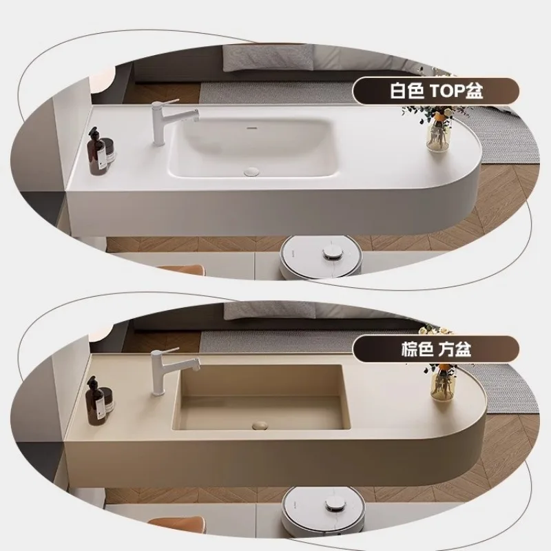 Combinaison de lavabo intégrée d'angle en arc intégré minimaliste de style hôtel