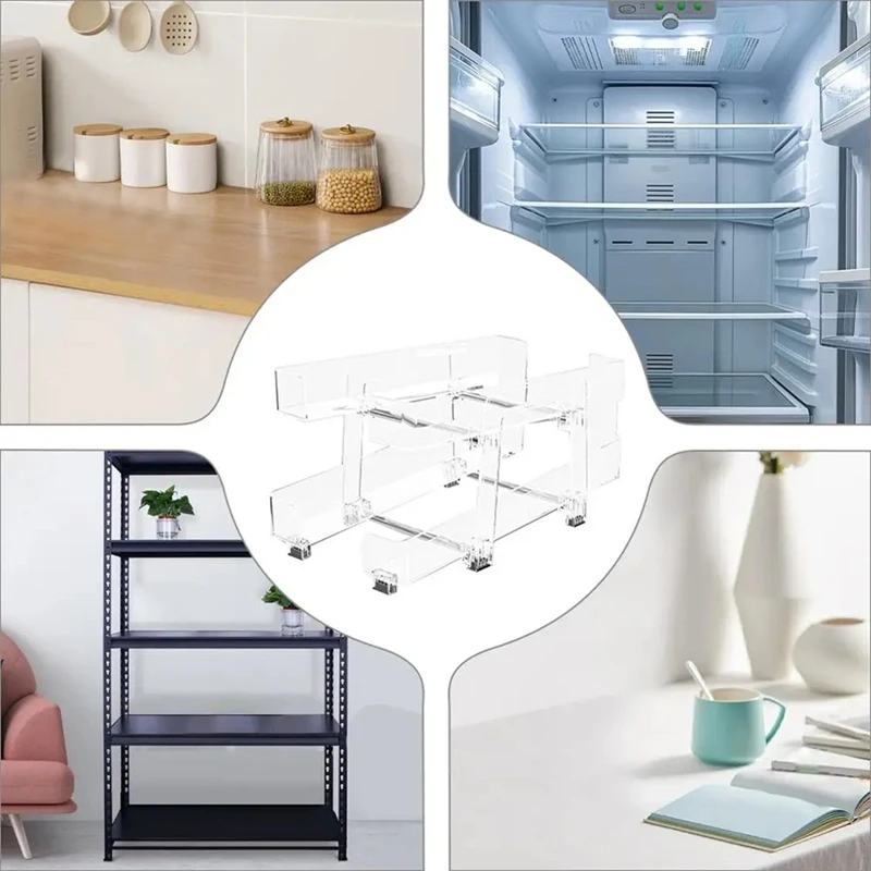 

INW-0eCan Dispenser Storage Organizer Bins Adjustable Rolling Can Organizer with Two Tiers Rolling Jar Boxes Kitchen