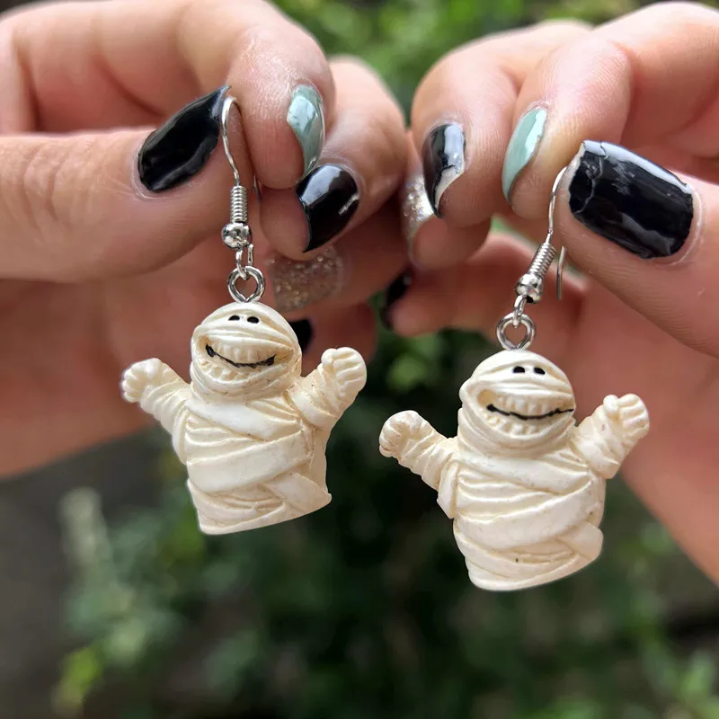 Cute Cartoon Halloween Mummy Pumpkin Skeleton 3D Horror Earrings for Women Funny Resin Halloween Party Girls Jewelry Gift