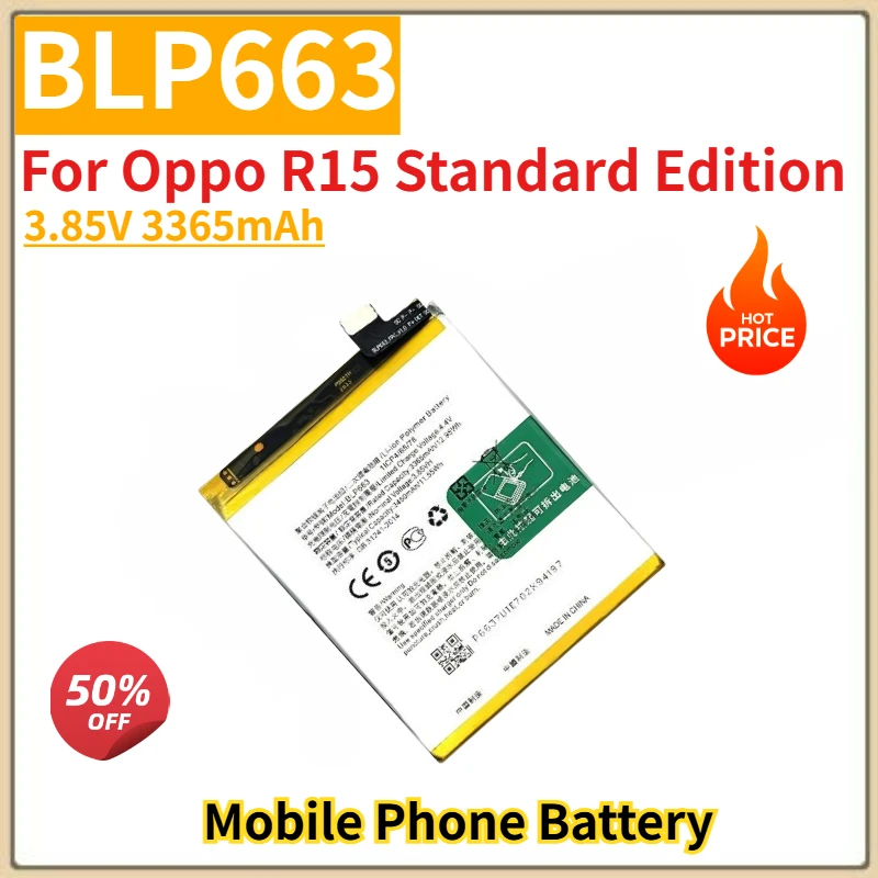 High Quality BLP663 Mobile Phone Battery 3.85V 3365mAh For Oppo R15 Standard Edition Brand New Replacement Battery