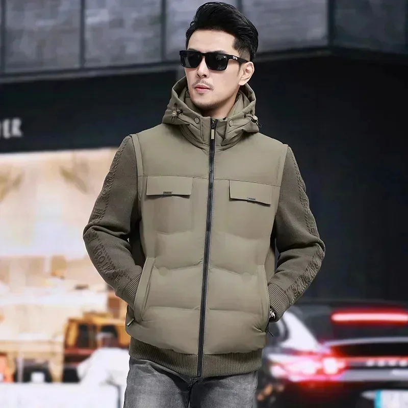 COZOK Knitted Sleeves Hooded Jackets Removable Luxury Down Men Designer Clothes 2025 Winter for s Coat