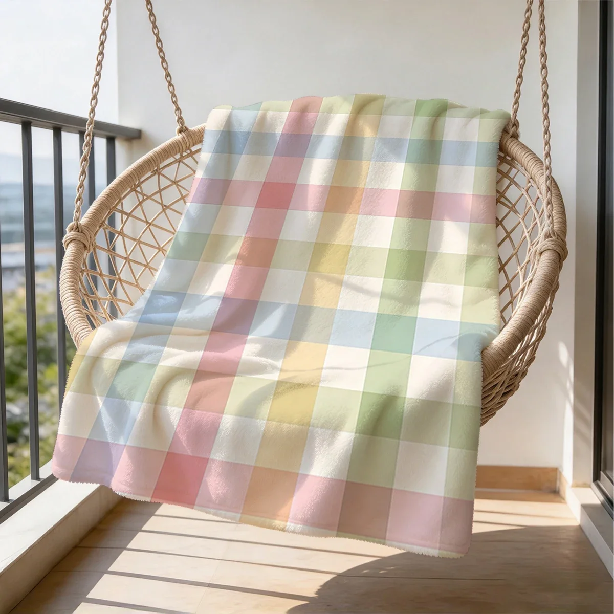Chunky Knit Picnic Blanket Throw Cozy Pastel Plaid Outdoor Indoor Decorative Picnic Blanket for Couch
