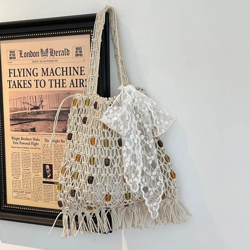 beaded-woven-tote-bag-women's-summer-2026-new-style-versatile-high-end-feeling-fashion-hollow-mesh-pocket-single-shoulder-han