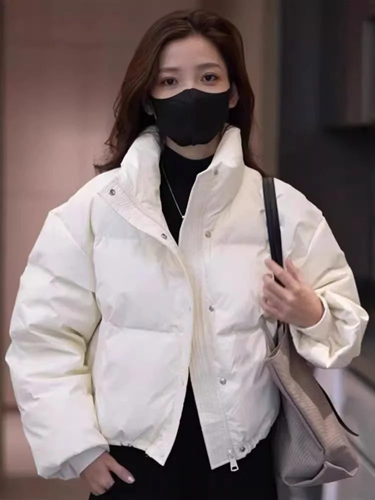 Casaco Feminino de Algodão com Gola Alta, Design Slimming, Estilo Coreano, Casaco de Inverno