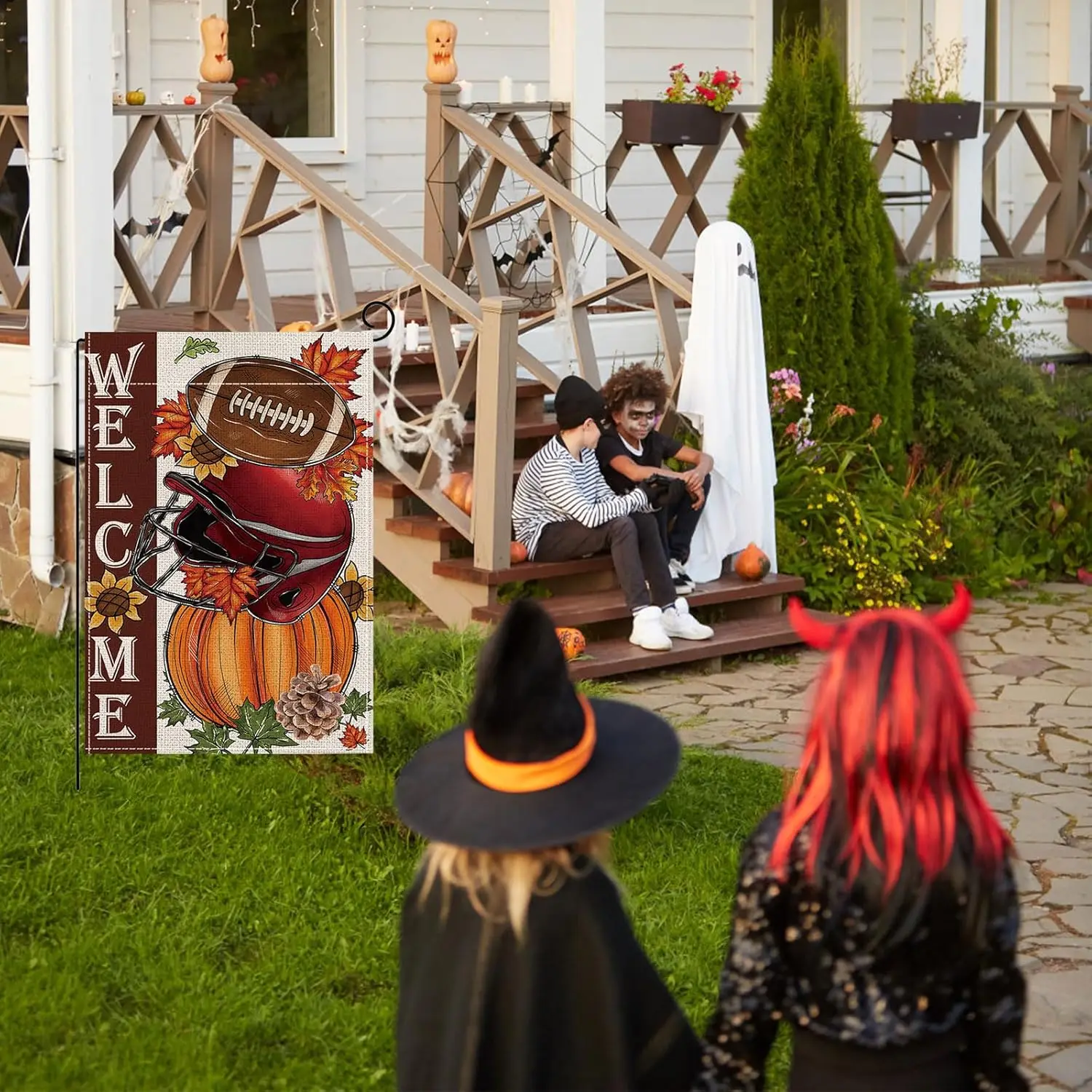 أعلام حديقة الخريف، ديكورات الخريف للمنزل الخارجي، ديكورات الخريف للمنزل، حديقة البيسبول اليقطين لعيد الشكر في الخريف F FFI