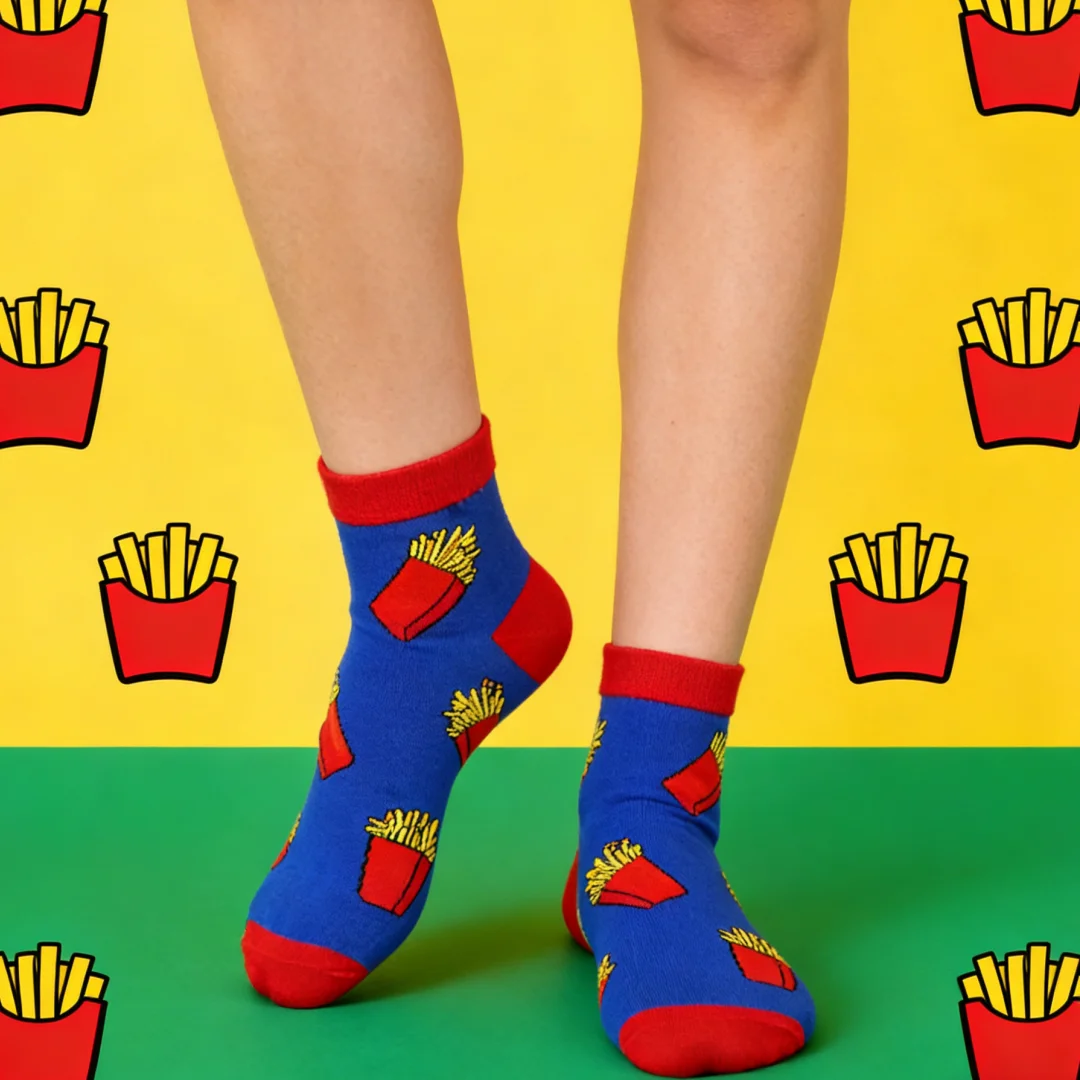 1 Pair of  French Fries Printed Socks，The ultimate sock for Foodies' joy A Must-have for personalized outfits