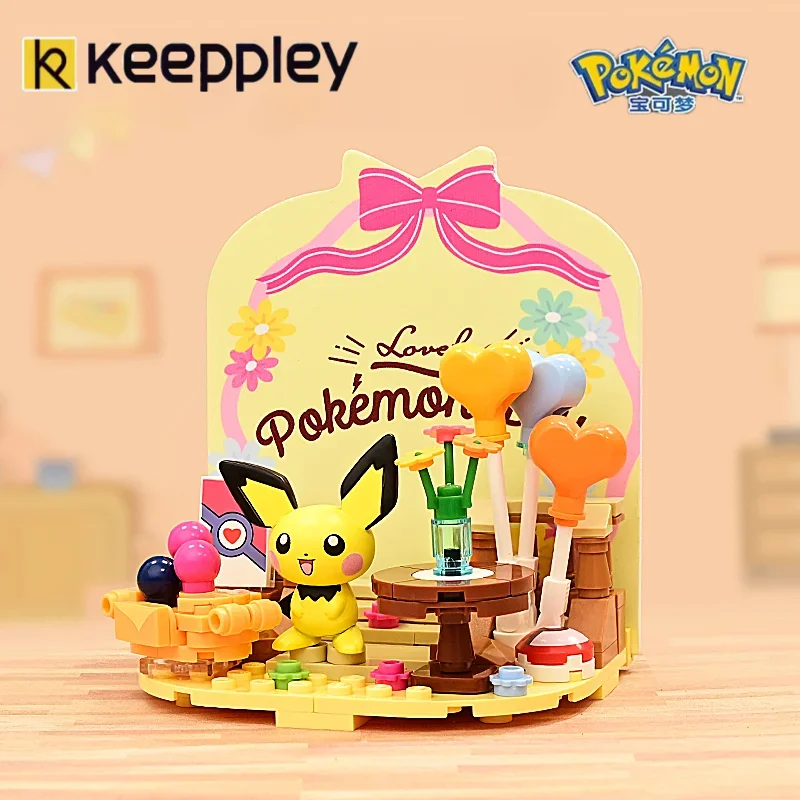 Keepley Model adegan Pokemon rakitan blok bangunan mainan trendi koleksi hadiah liburan ornamen buatan tangan