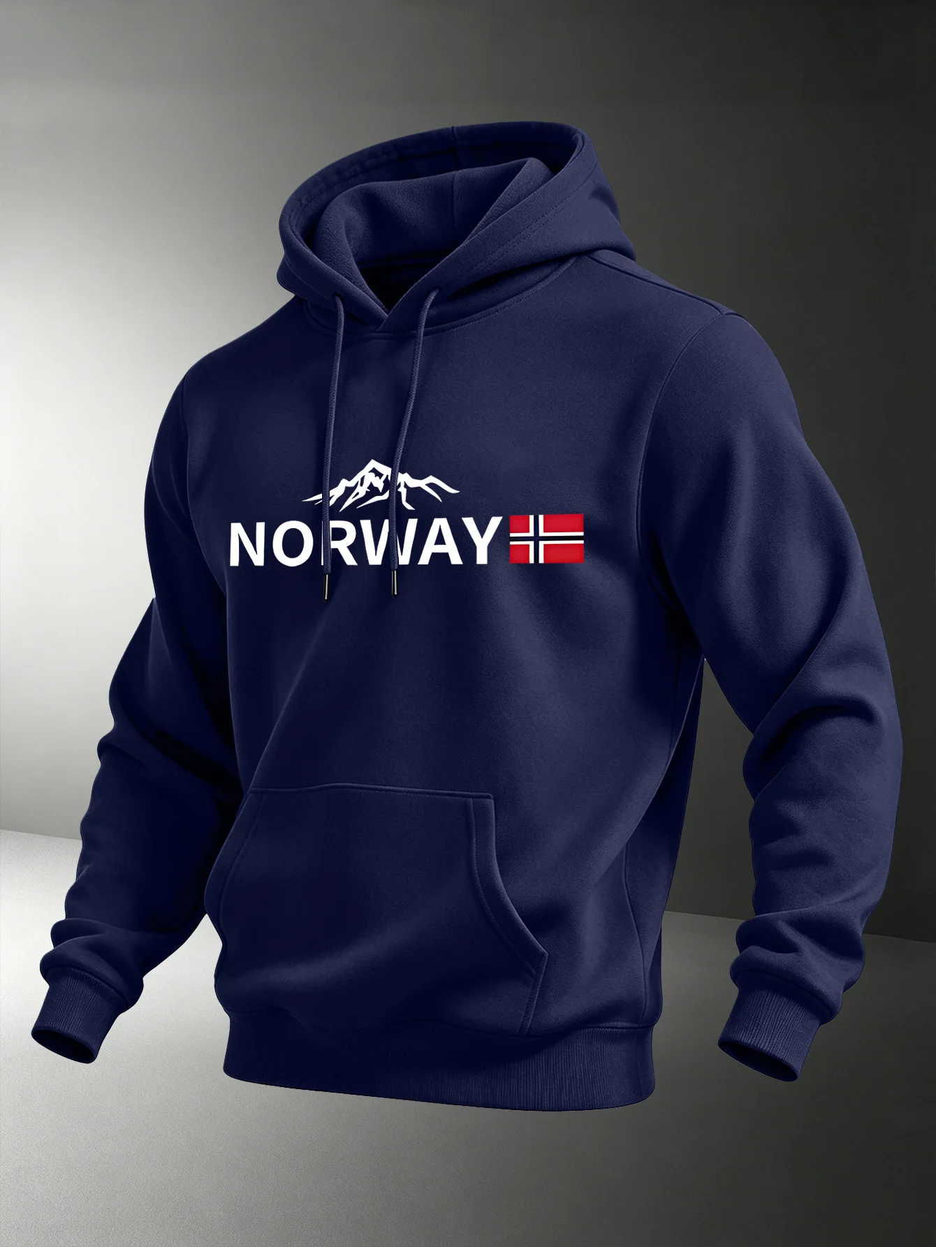 Unisex Nordic-style hoodie featuring a small graphic print of a Norwegian mountain peak and flag—perfect for an outdoor vibe.