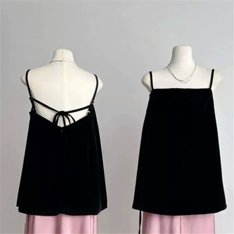 Color Contrast Chic Girl 2pc Sets Summer Fashion 2 Piece Suits Women Sleeveless Long Black Camis Crop Top+mini White Lace Skirt view 6