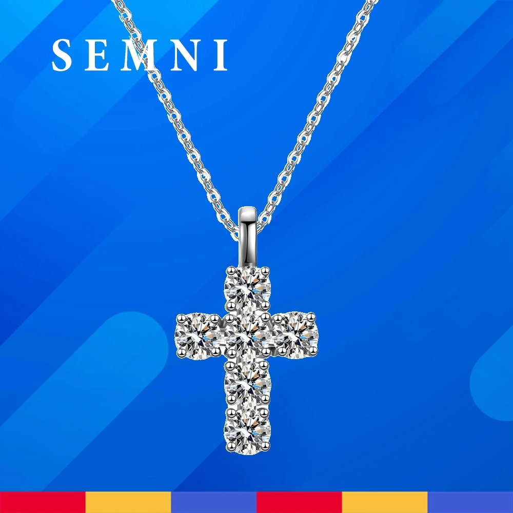 SEMNI Total 3.0CT GRA Certified Moissanite Diamond Cross Necklace Pendant For Women Men 925 Sterling Silver Men's Gift Jewelry