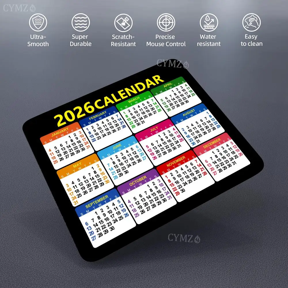 2026 التقويم الأسود ماوس الوسادة مربع السنة الجديدة لوحة ماوس صغيرة المضادة للانزلاق المطاط الألعاب مكتب الكمبيوتر المحمول مكتب عمل حصيرة #3