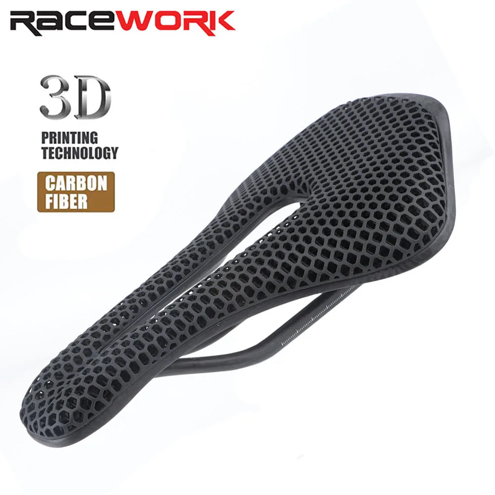 

RACEWORK Carbon Fiber MTB Road Bicycle 3D Printing Comfort Honeycomb Riding Triathlon Racing Saddle Mountain Bike Cushion Seats