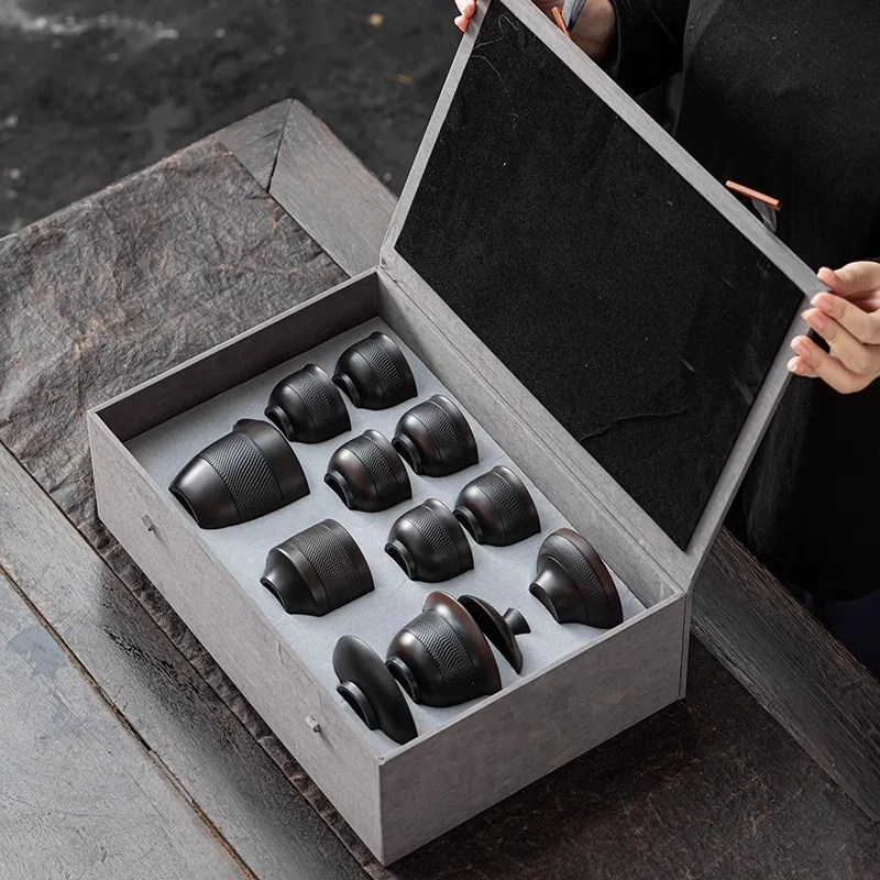 Purple Clay Jumping Knife Kung Fu Tea Set Luxury Home Use Tea Drinking Gaiwan Teapot Teacup High-end Gift Box Gift for Giving
