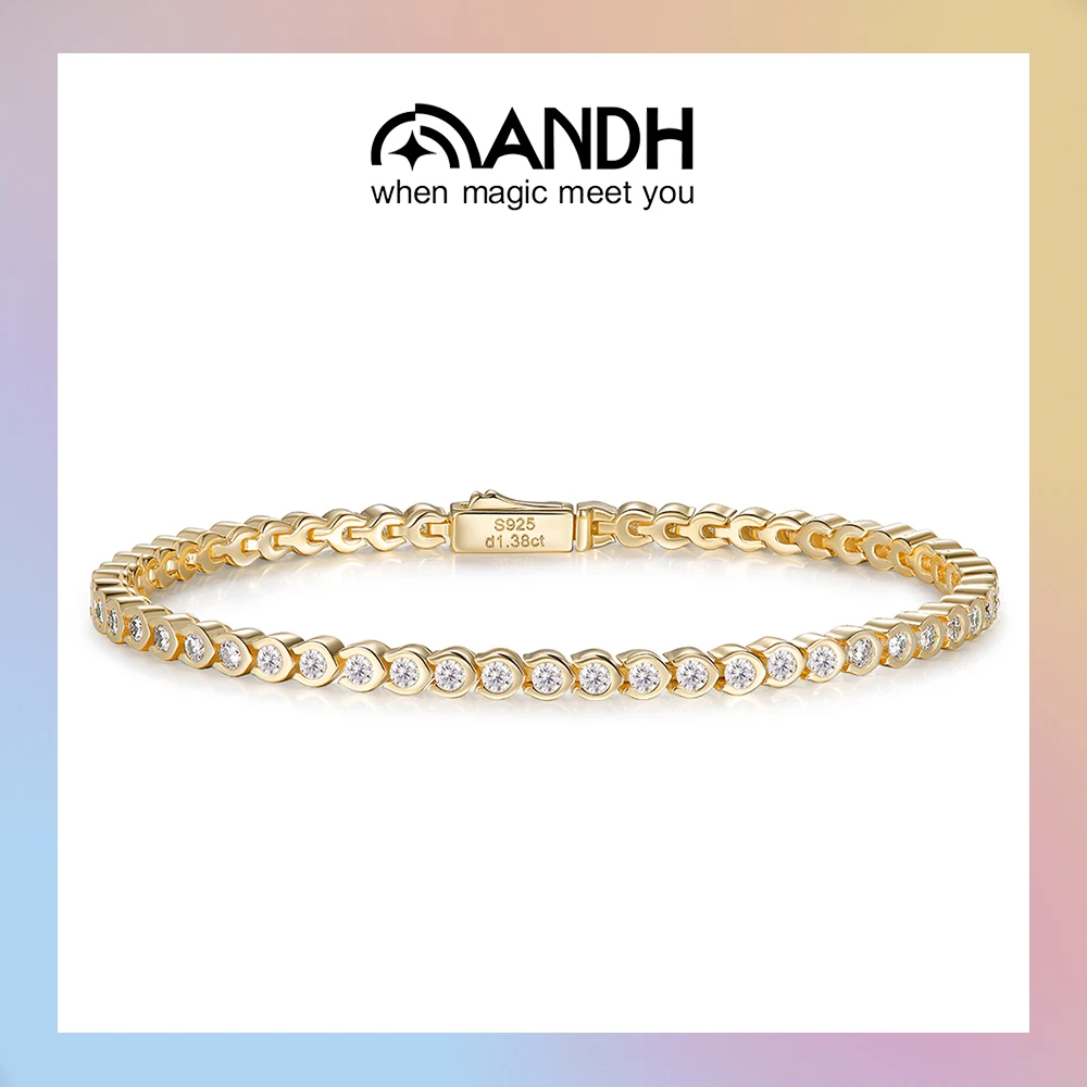 

ANDH D Color VVS1 Moissanite Tennis Bracelet for Women Diamond Chain Rhodium Plating Anniversary Valentine's Day Jewelry Gifts