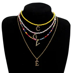 Colorful Beaded Choker Women Korean Fashion Summer Bohemia Diy Handmade  Letter Pendant Necklace Female Jewelry Gift Accessories