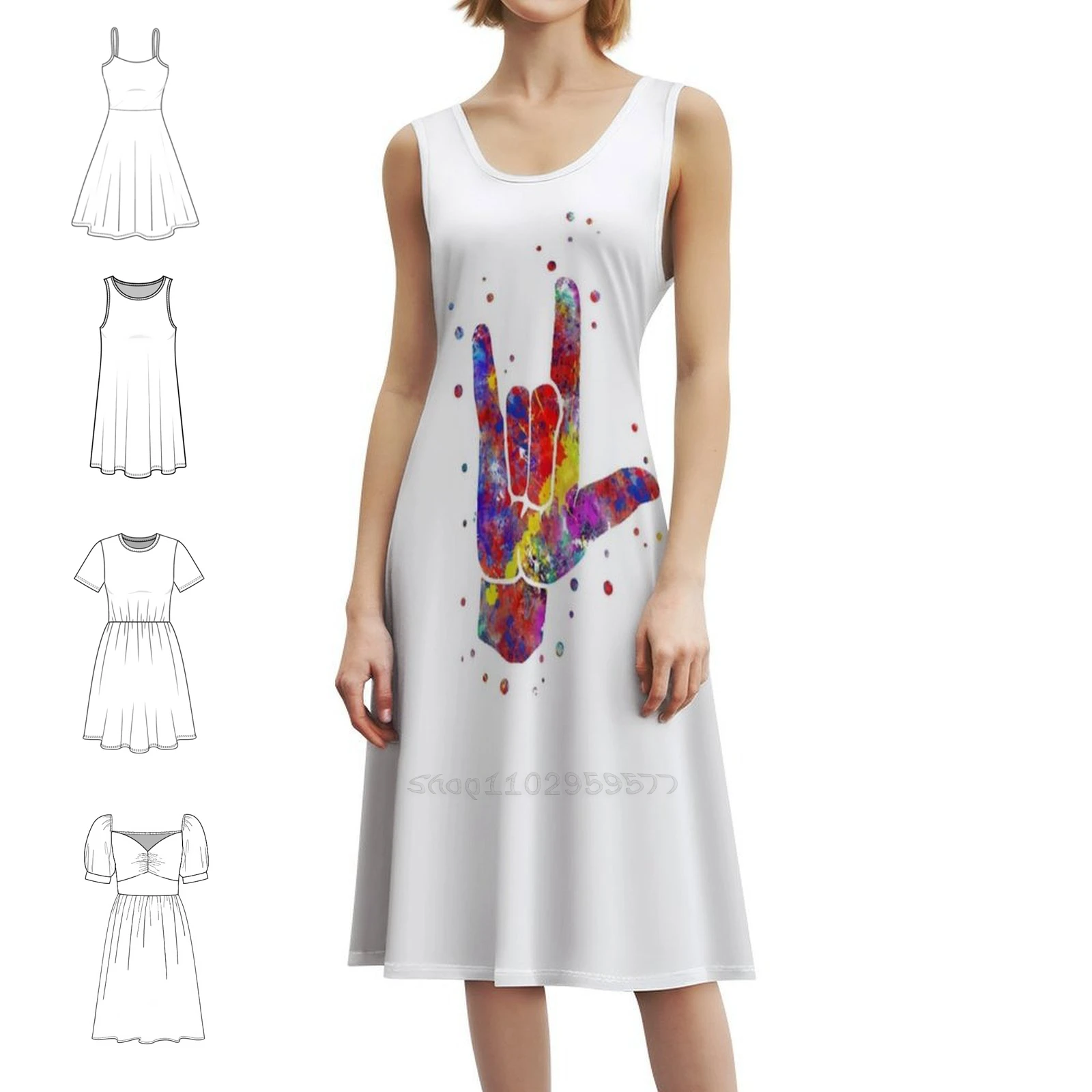 

Я люблю тебя Asl язык жестов акварельный язык жестов корейский стиль повседневное платье для женщин простые повседневные офисные женские платья I