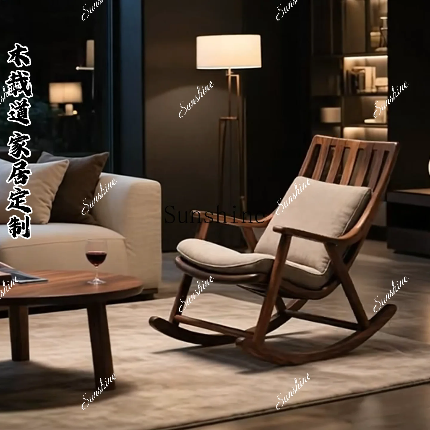 Balcony Minimalist Solid Wood Rocking Chair Home Leisure Single Sofa  FT
