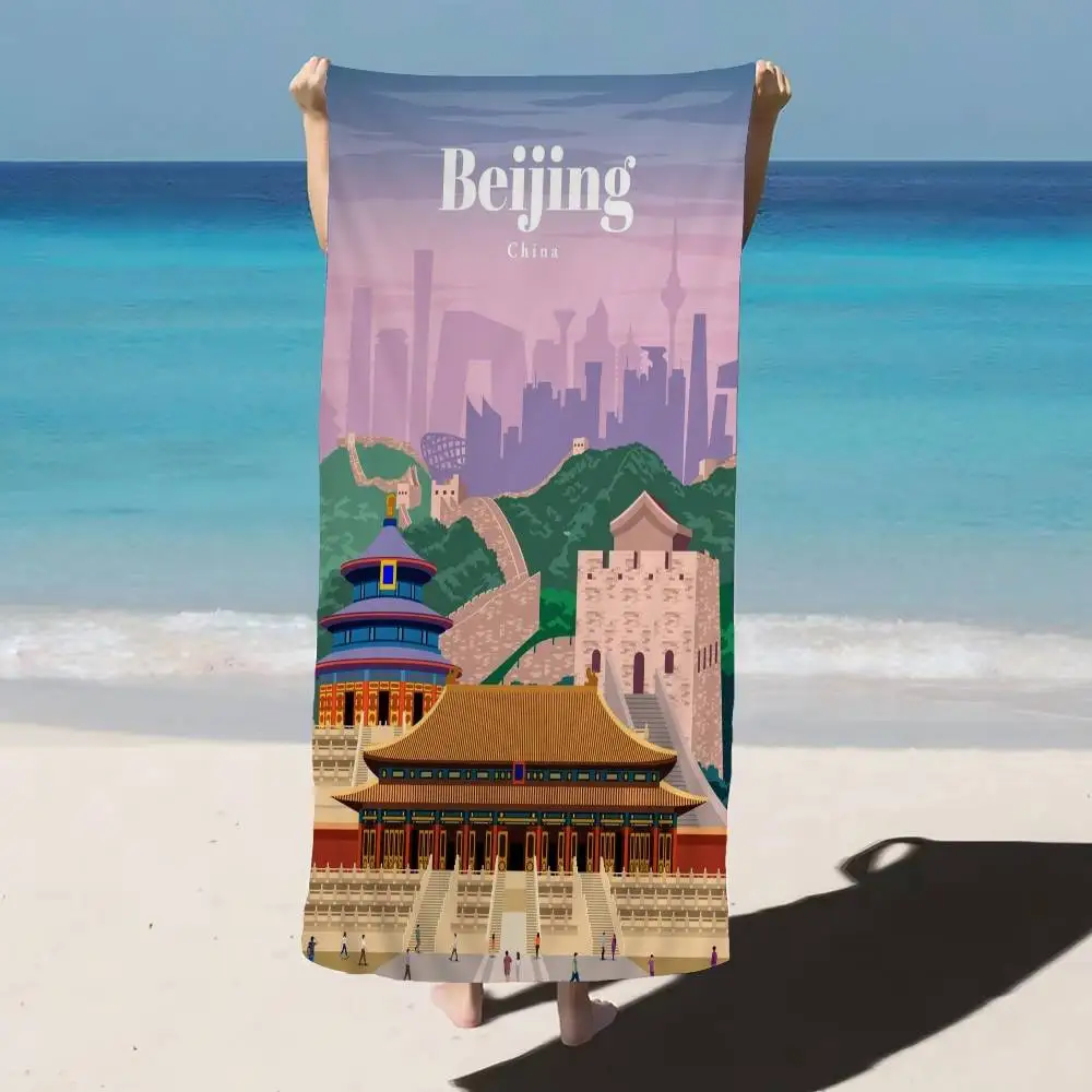 World Famous Tourist Cities Microfiber Beach Towel Absorbent Quick dry Soft Yoga Swimming Resort Mountain Climbing Towel