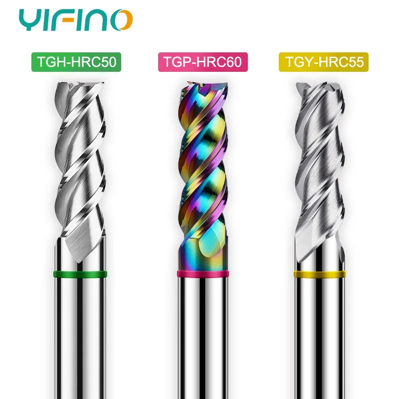 YIFINO HRC50/55/60 3-Flute Tungsten Steel Carbide Aluminum Special Milling Cutter CNC Mechanical Machining End Mill Tools