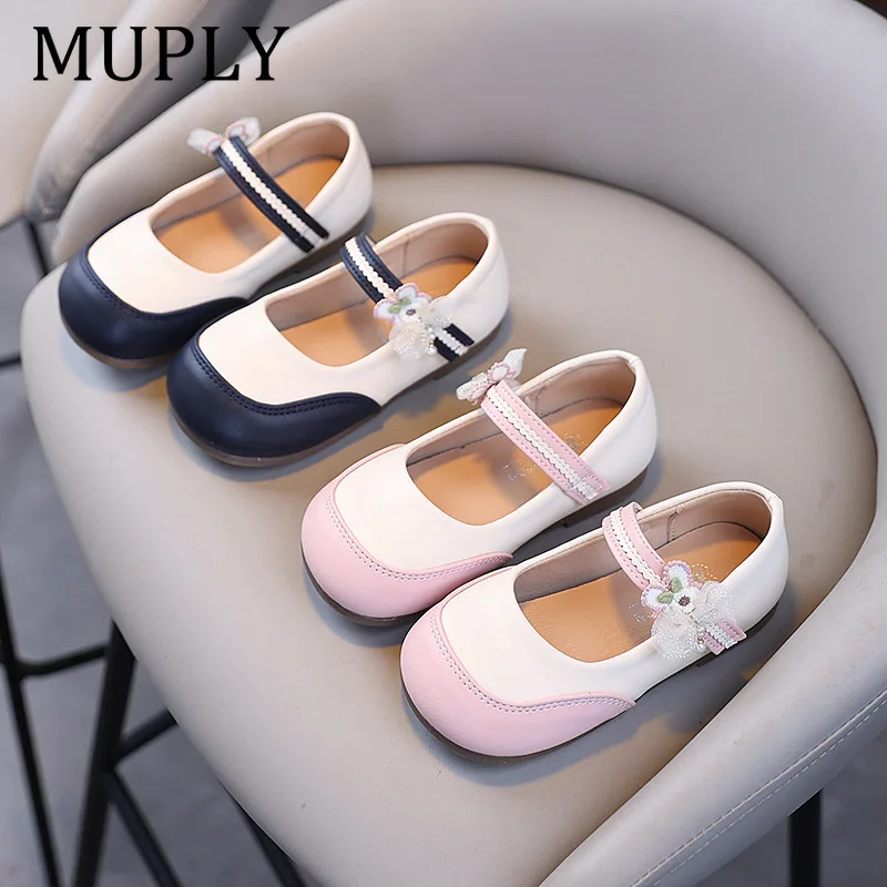 Princess Girls Shoes Kids Leather Shoes For Medium Big Girl Children Casual Flats Floral Flowers Shoes For Wedding Birthday Show