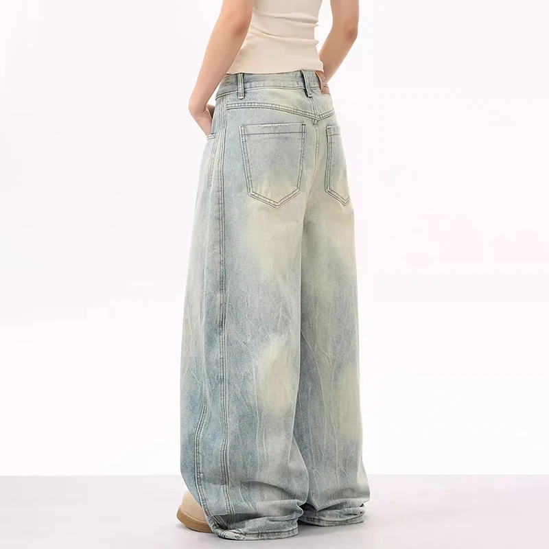 WTHT Vintage Men's Gradient Do Old Deconstruction Design Denim Pants Fashion High-waisted Wide Leg Jeans Male 2025 Summer 2A0873