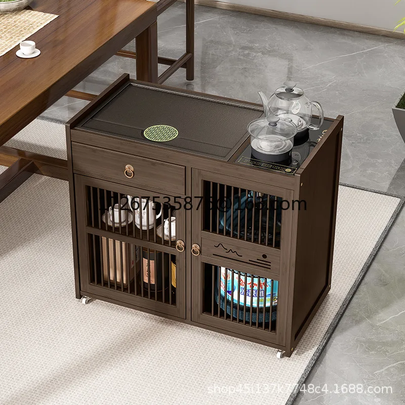 

Mobile table, small tea table, solid wood cart coffee table, tea set automatic kettle integrated cabinet