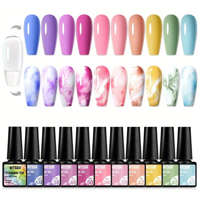 6-11pcs Watercolor Blooming Gel Nail Polish Set Smook Effect Marbling Nail Art Soak Off Uv LED Blossom Gel Varnish nail supplies