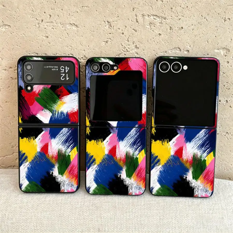 Back Phone Cover Funda Case for Samsung Galaxy Flip6 Flip4 Flip5 Z Flip 7 6 5 4 3 Flip7 FE Flip3 Colorful Brush Strokes