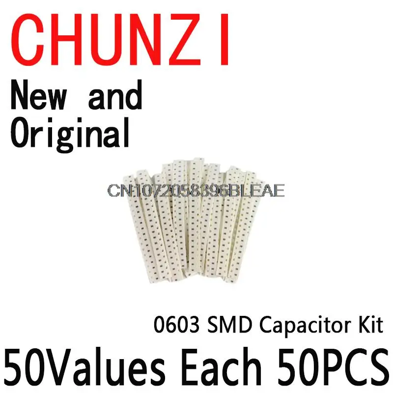 50Values*50PCS=2500PCS 0603 SMD Ceramic Capacitor Assorted Kit 1pF~10uF Chip Ceramic Capacitor Samples ki